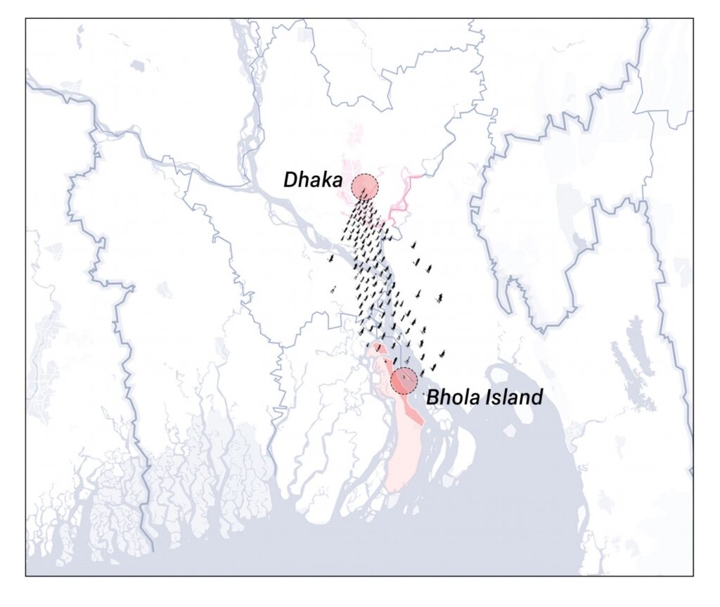 Bhola island is located on the southern coast of Bangladesh, and the area is very prone to the effects of riverbank erosion and frequent cyclones. So many people migrated to Dhaka and formed their own community. They call it Bhola slum.